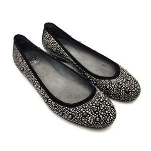 Stuart Weitzman Studded Black Suede Flats